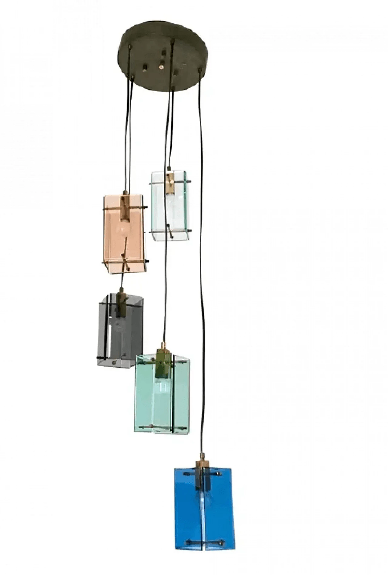 Five-light stained glass chandelier in the style of Fontana Arte, 1960s 1