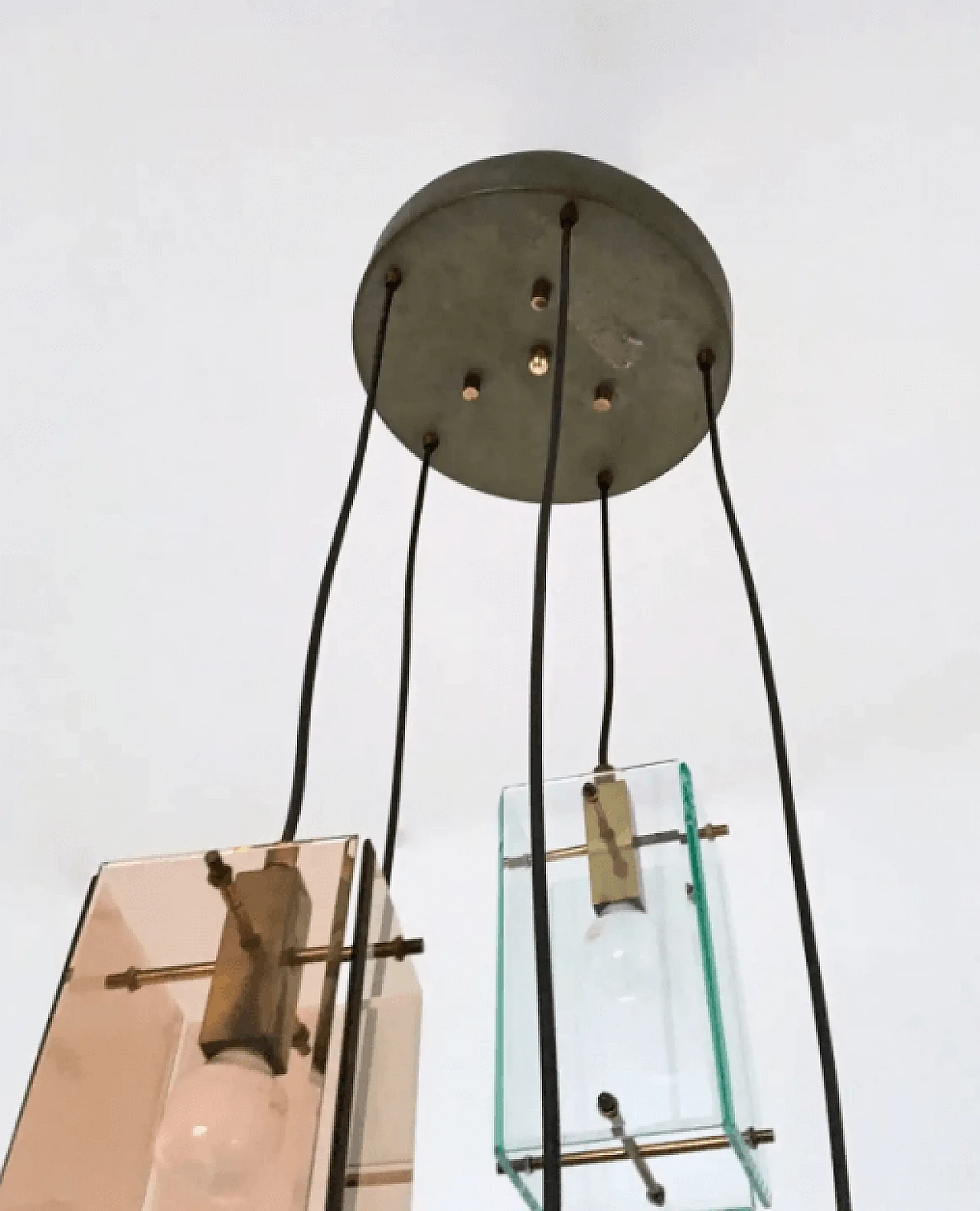 Five-light stained glass chandelier in the style of Fontana Arte, 1960s 5
