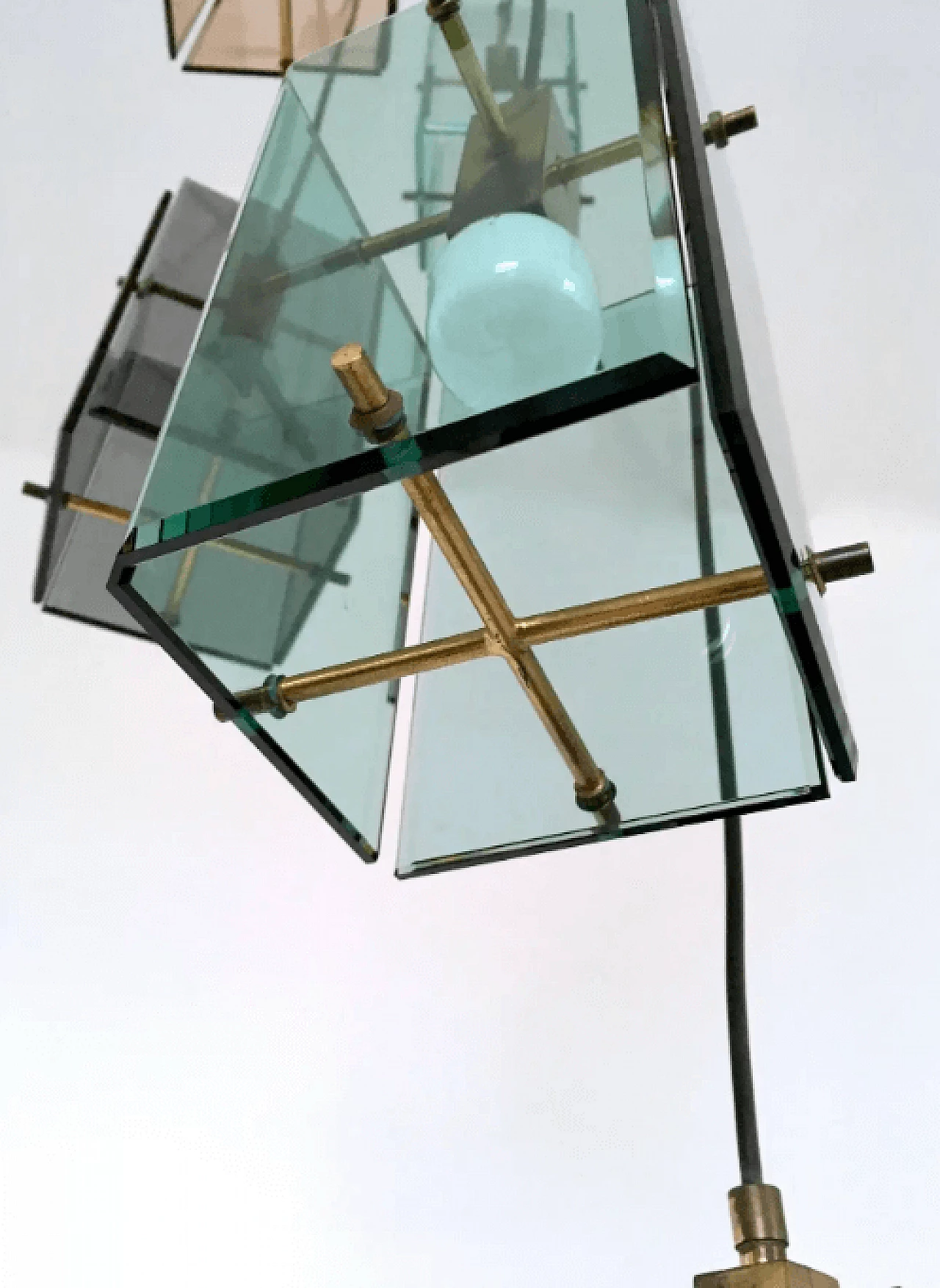 Lampadario a cinque luci in vetro colorato nello stile di Fontana Arte, anni '60 6