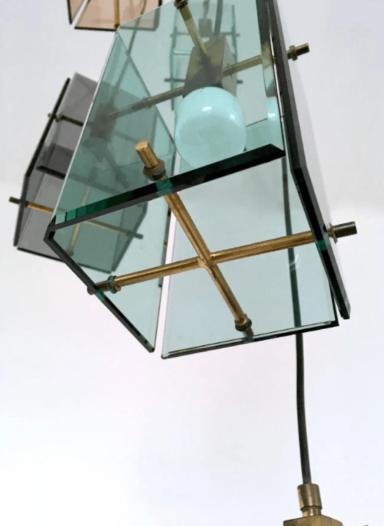 Five-light stained glass chandelier in the style of Fontana Arte, 1960s 6