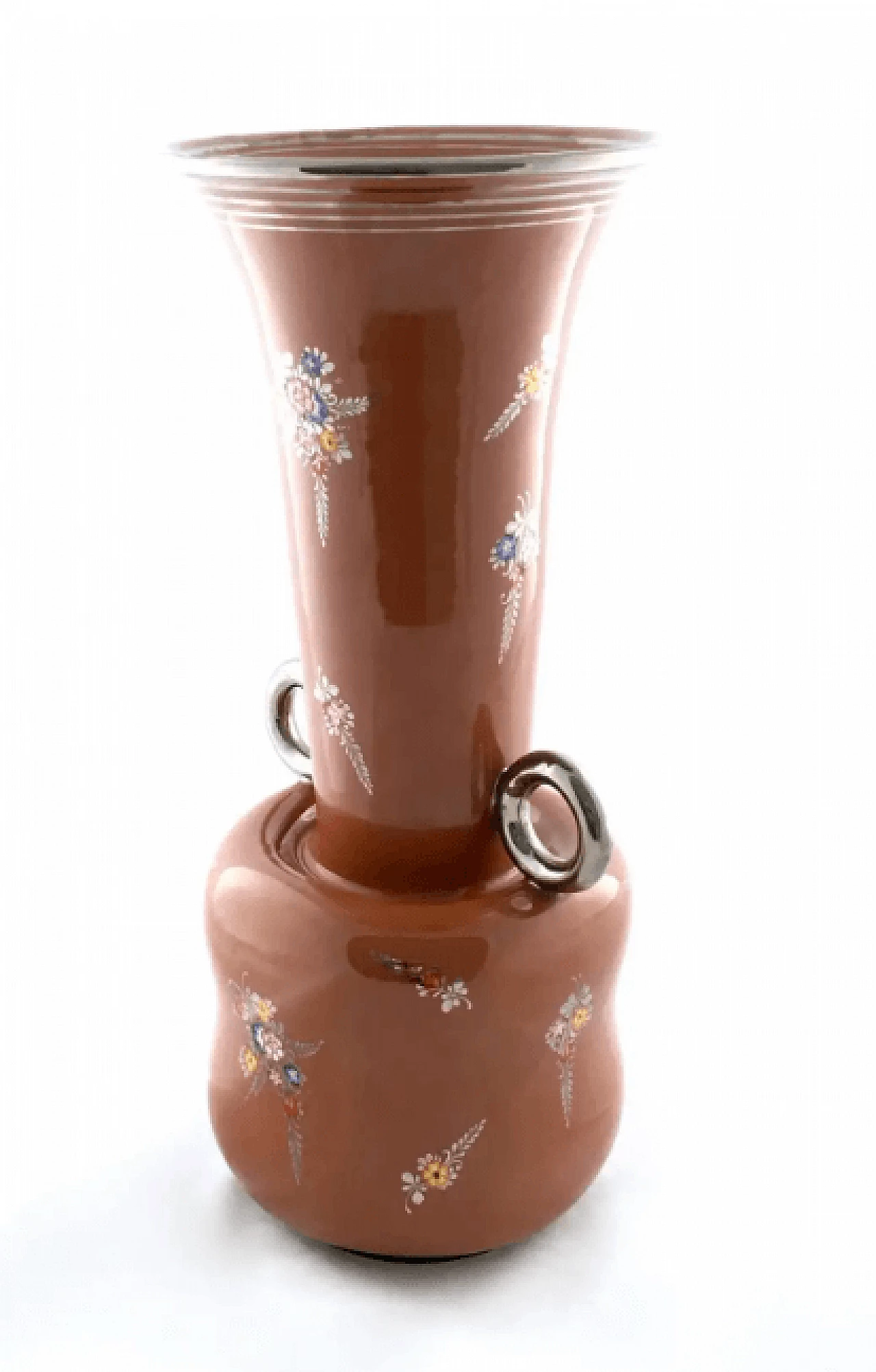Brown lacquered and hand-painted terracotta vase from Deruta, 1940s 2