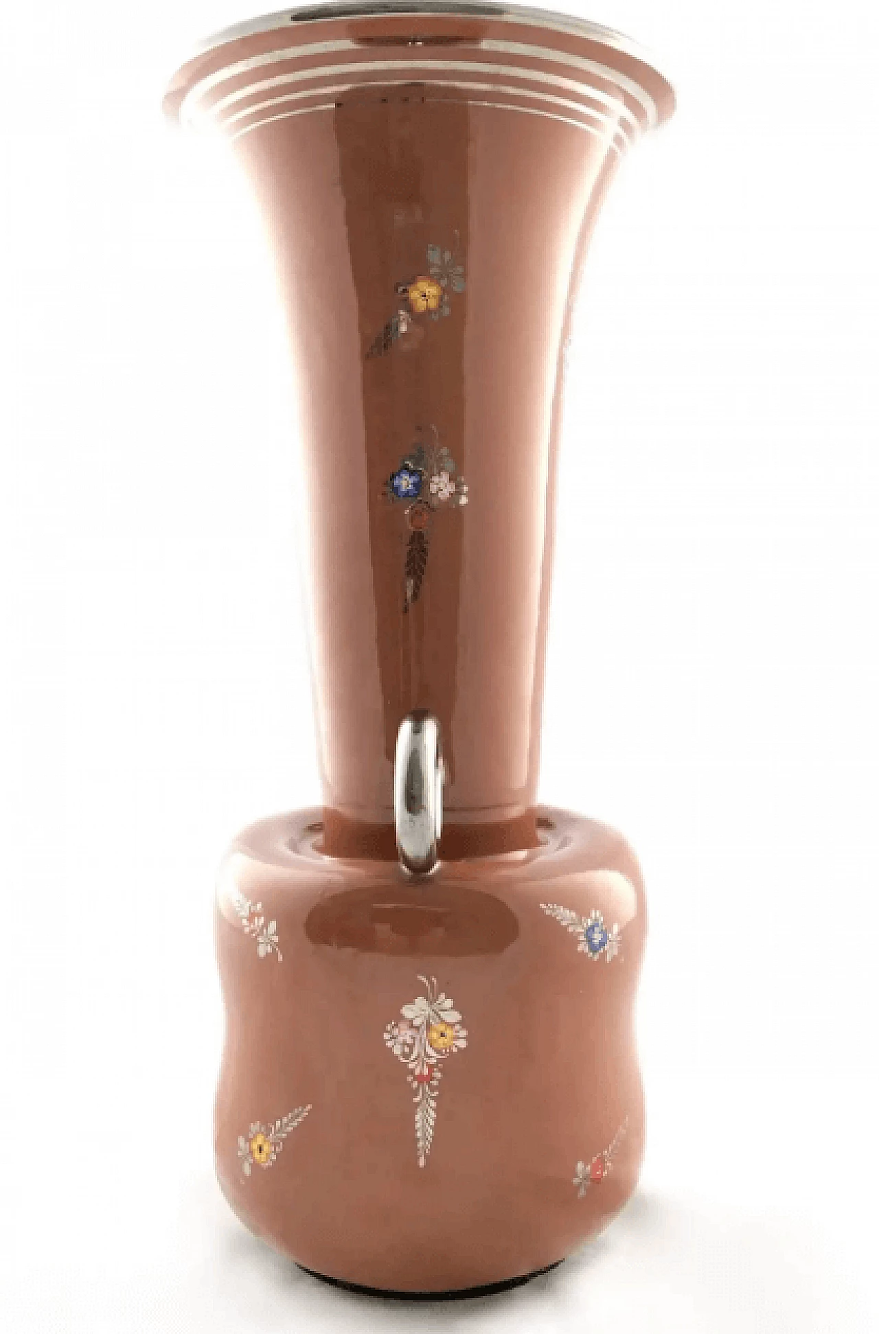 Brown lacquered and hand-painted terracotta vase from Deruta, 1940s 3
