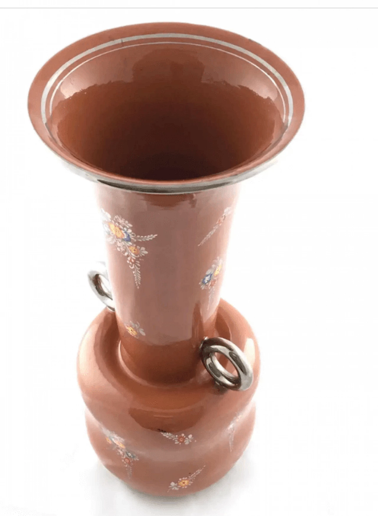 Brown lacquered and hand-painted terracotta vase from Deruta, 1940s 4