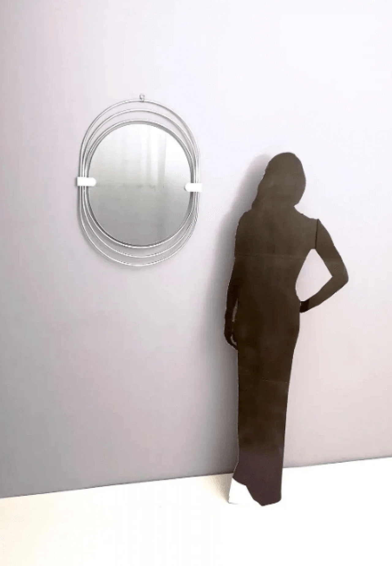 Specchio da parete fumé con tripla cornice in metallo cromato, anni '70 2