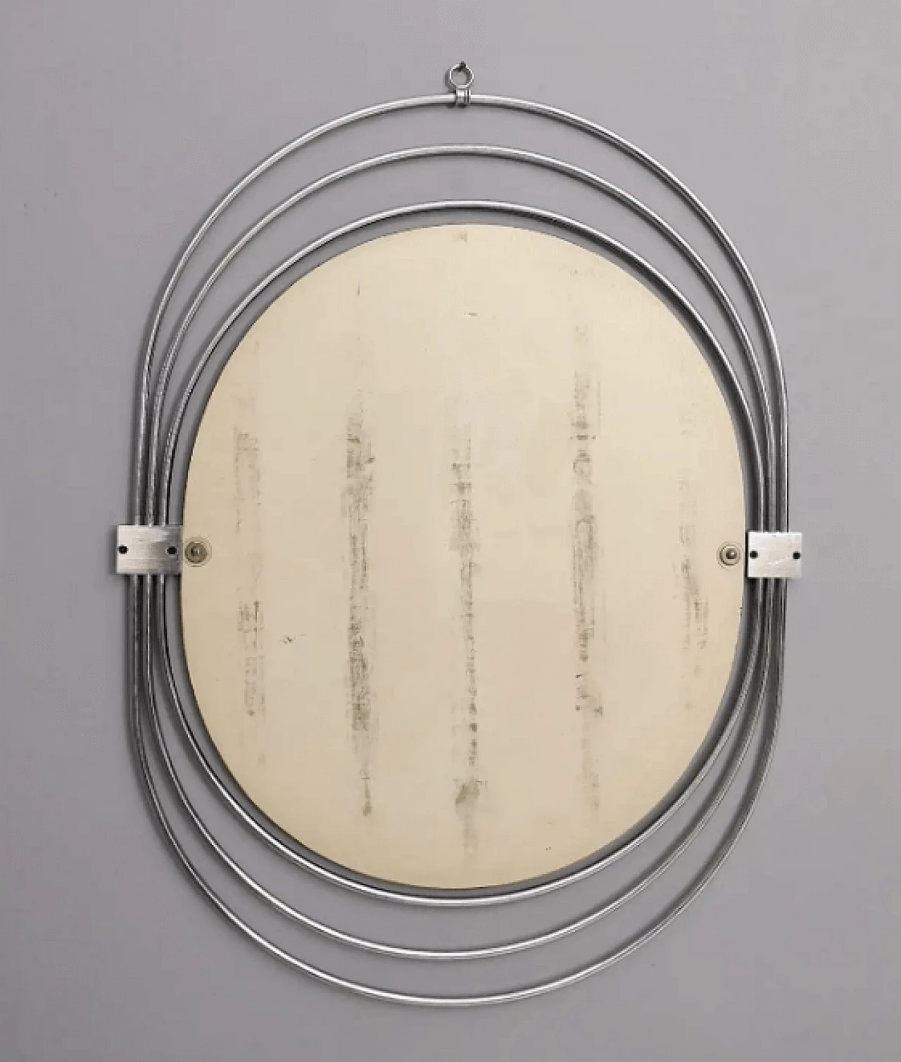 Specchio da parete fumé con tripla cornice in metallo cromato, anni '70 4