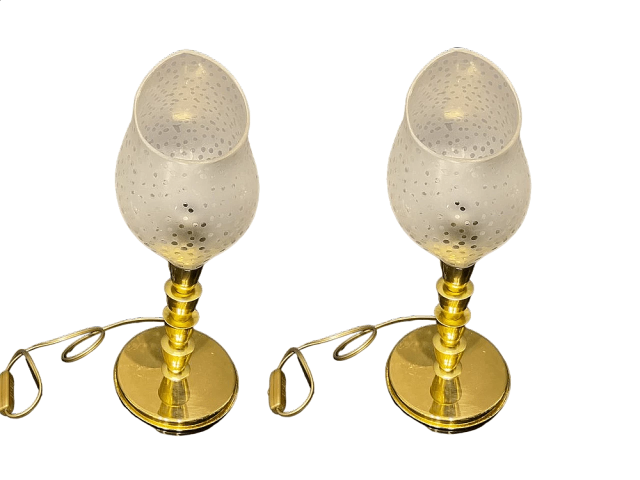 Coppia di lampade da tavolo in vetro di Murano e ottone, anni '80 11