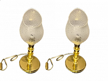 Coppia di lampade da tavolo in vetro di Murano e ottone, anni '80