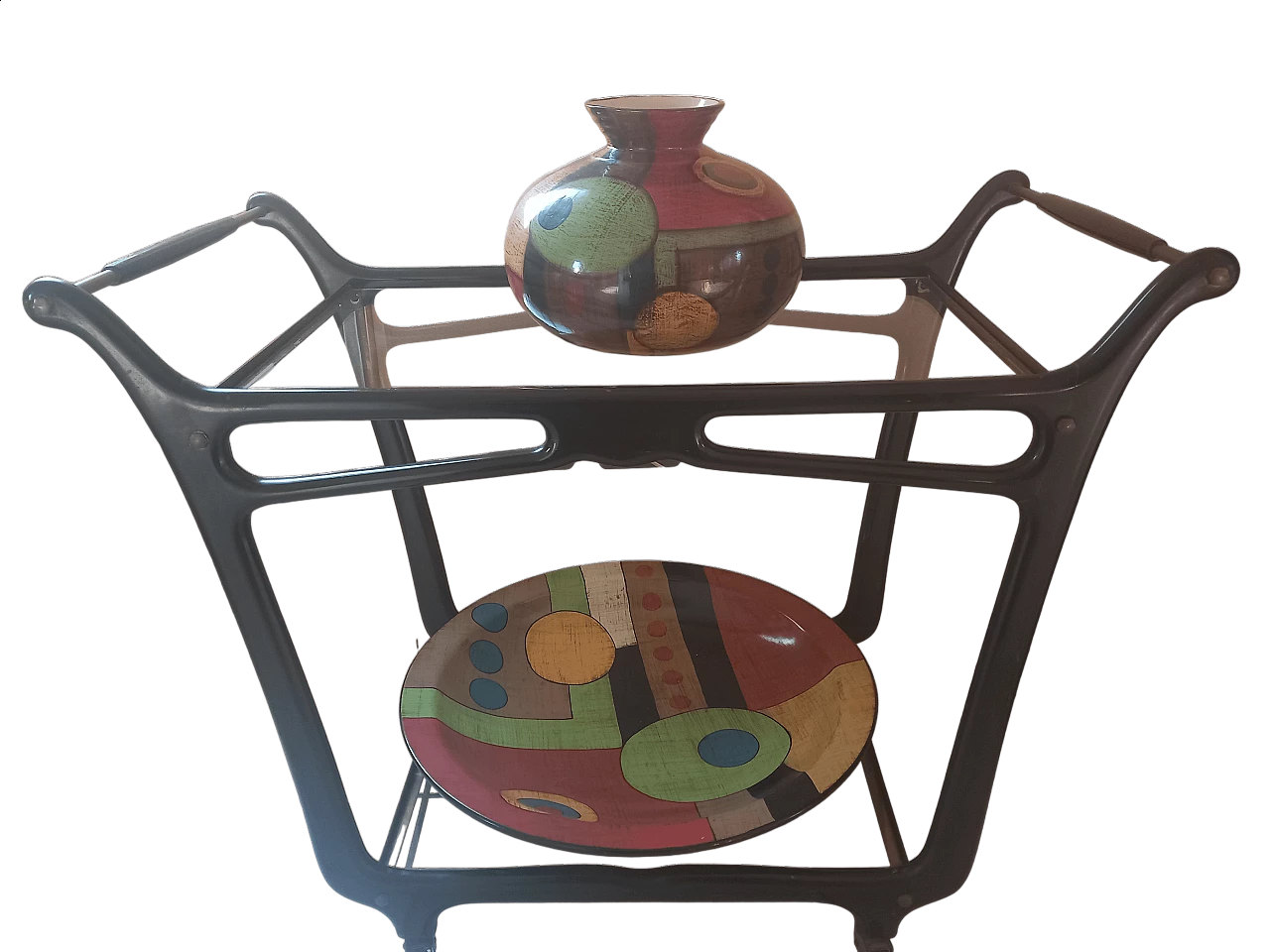 Carrello portavivande in mogano e vetro nello stile di Ico Parisi, anni '50 7