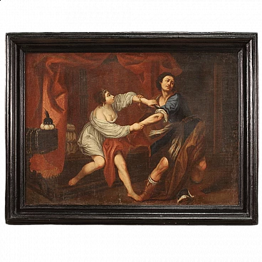 Dipinto raffigurante Giuseppe e la moglie di Putifarre, olio su tela, '700