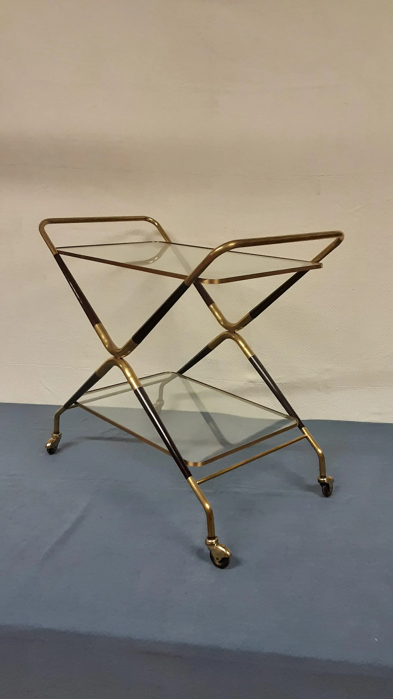 Wood, brass and glass cart, 1950s 1