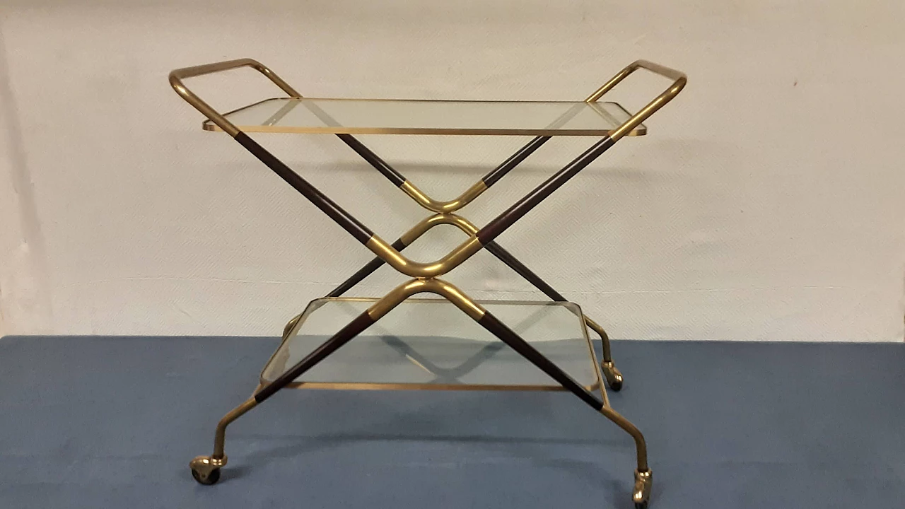 Wood, brass and glass cart, 1950s 2