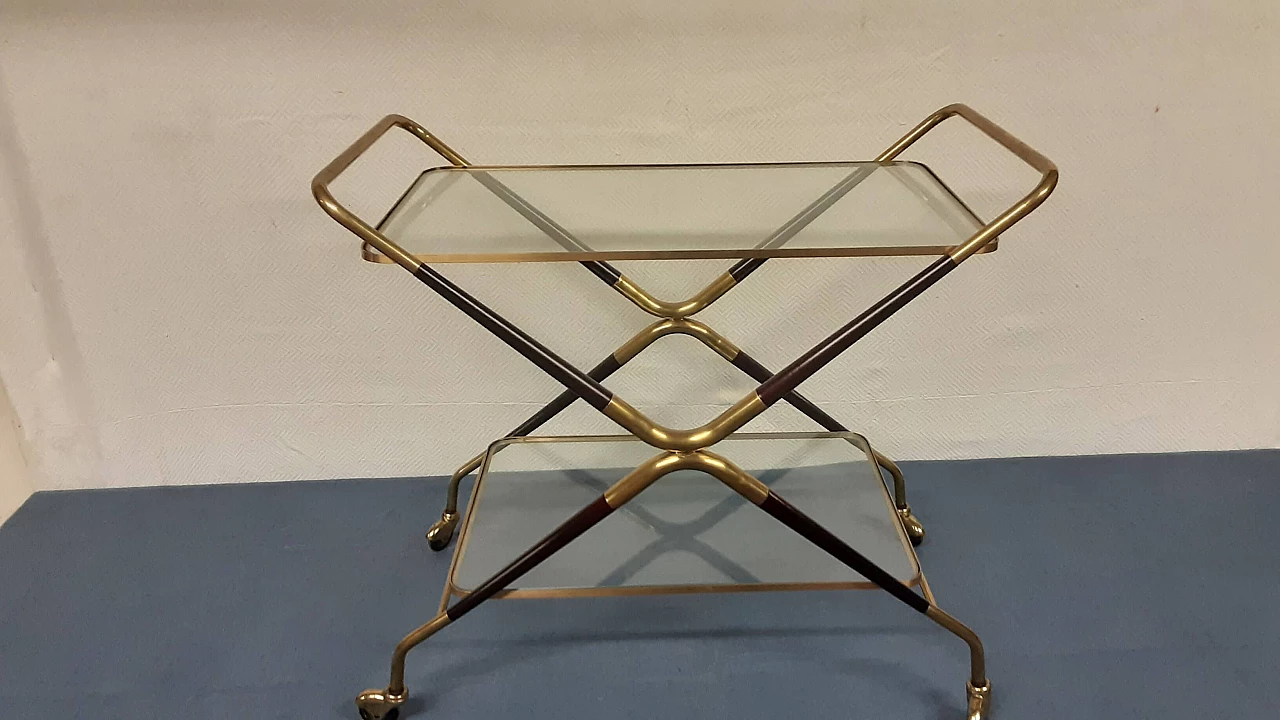 Wood, brass and glass cart, 1950s 3