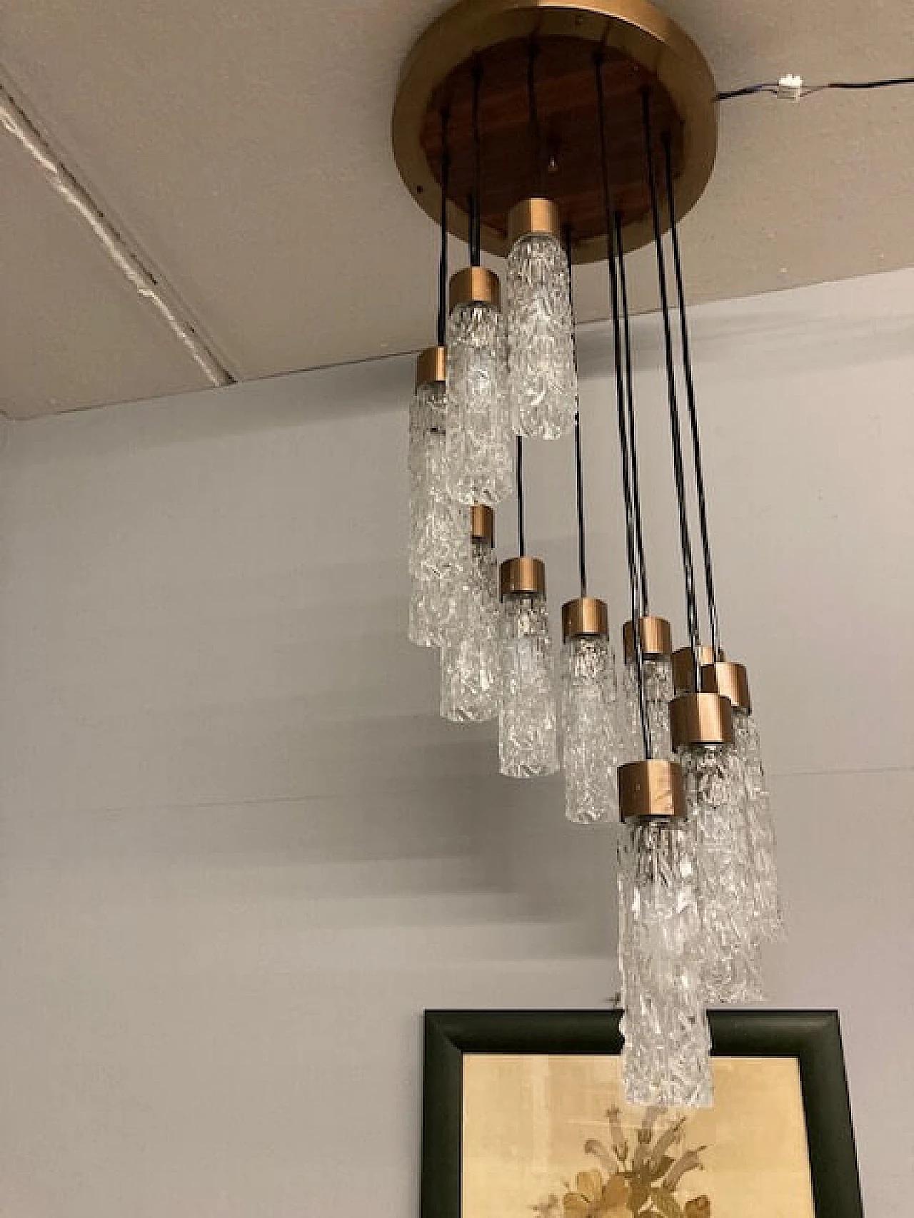 Metal, teak and Murano glass chandelier, 1970s 1