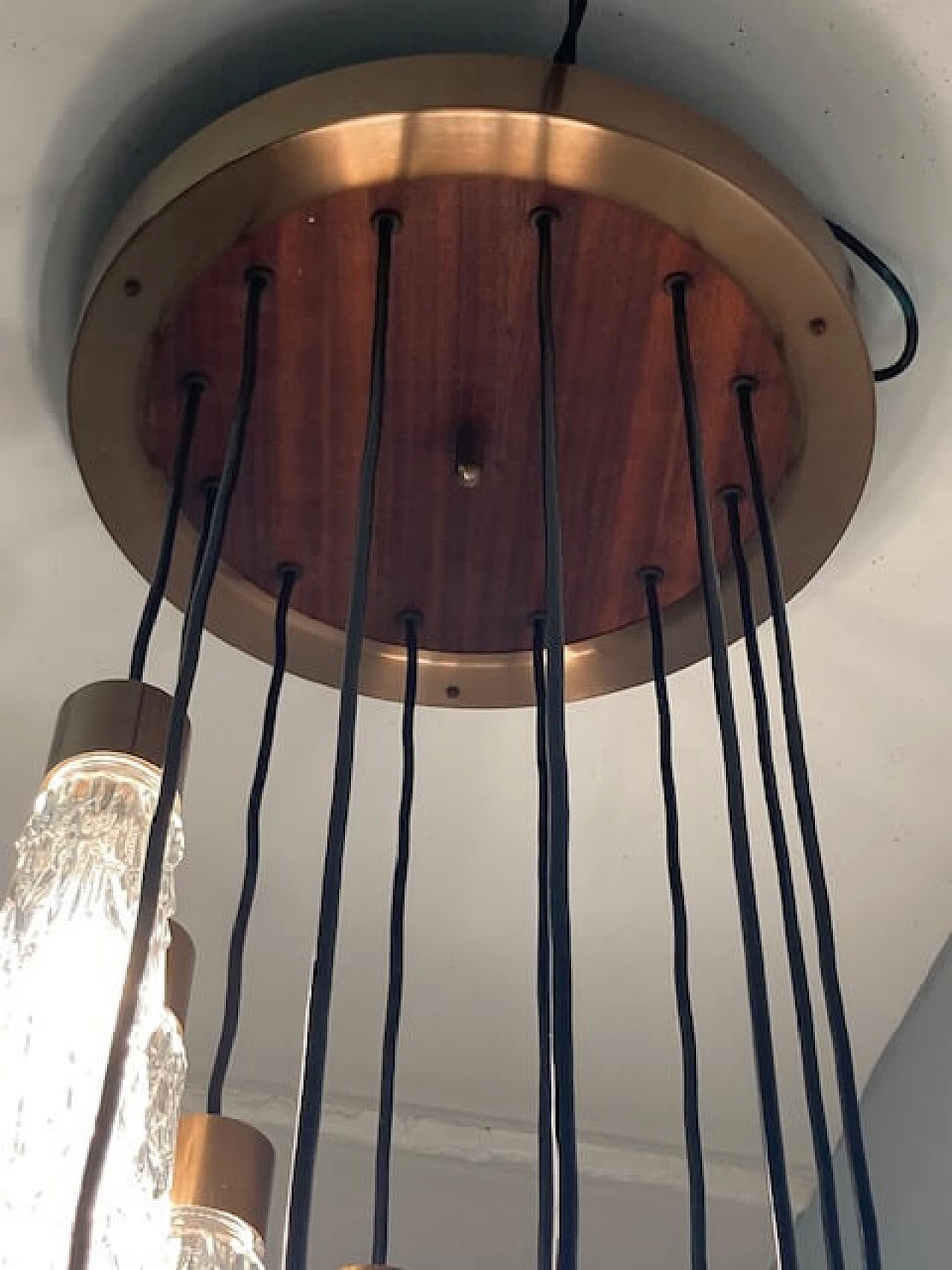 Metal, teak and Murano glass chandelier, 1970s 5