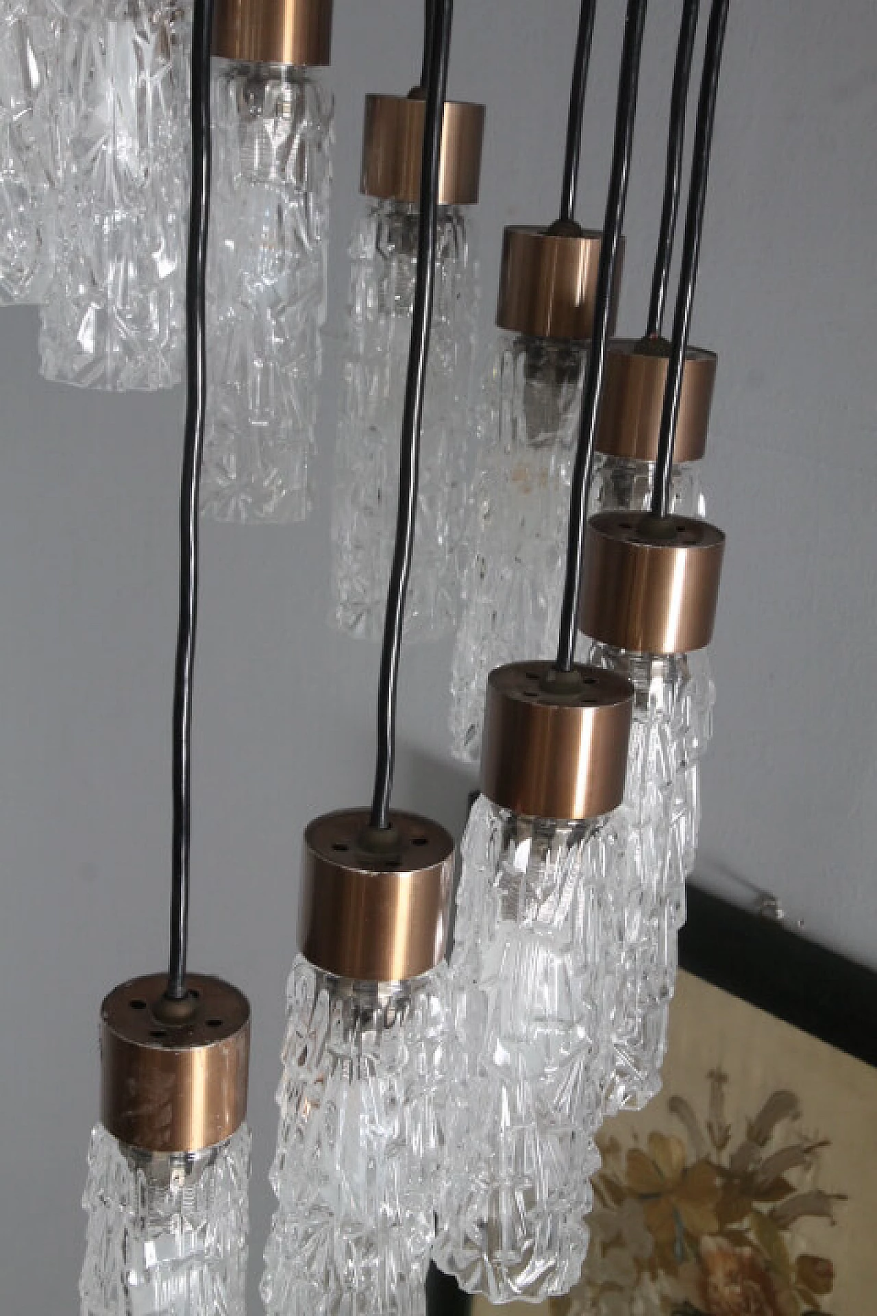 Metal, teak and Murano glass chandelier, 1970s 11