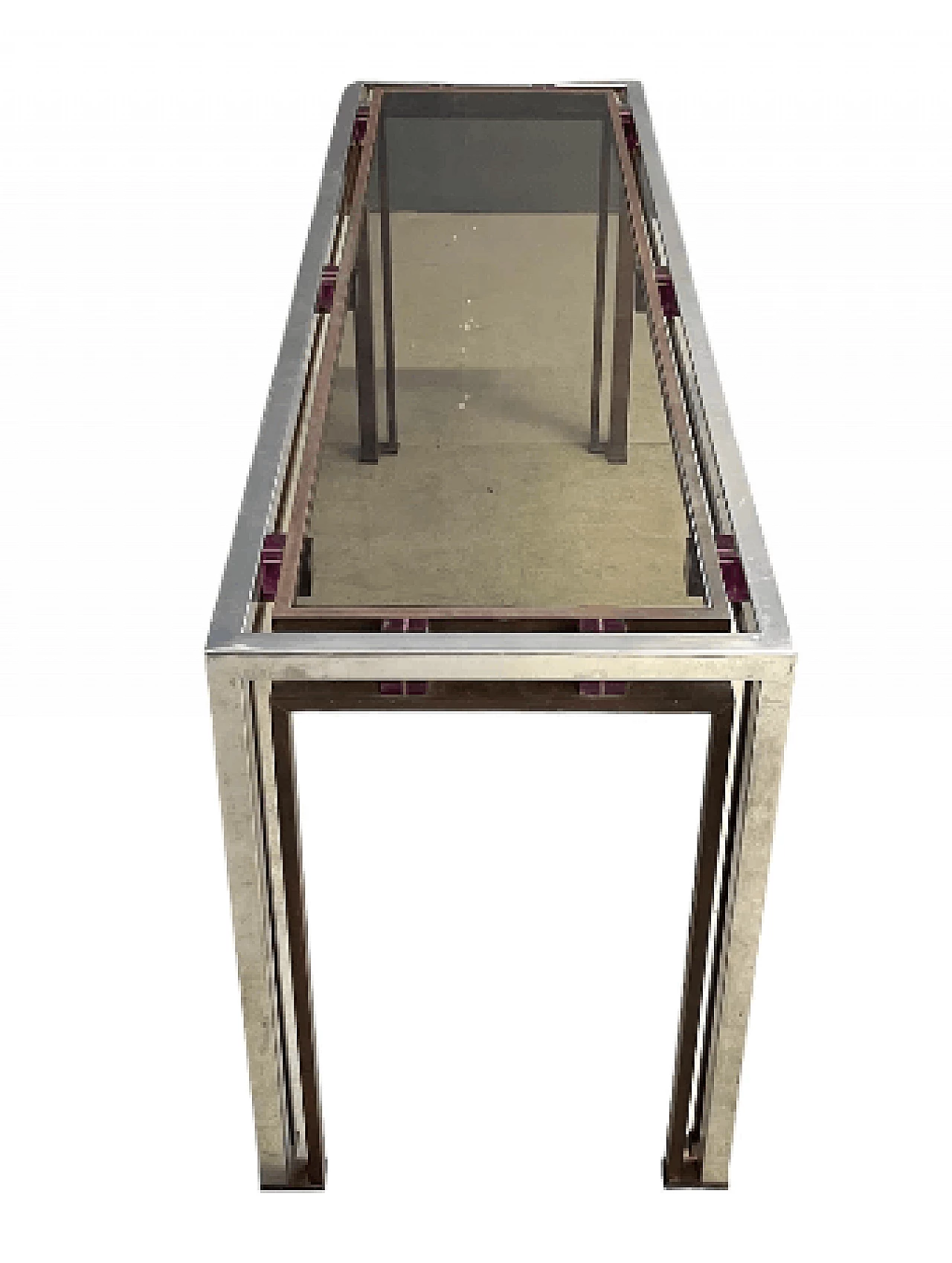 Chromed metal, brass and plexiglass console by Romeo Rega, 1970s 5