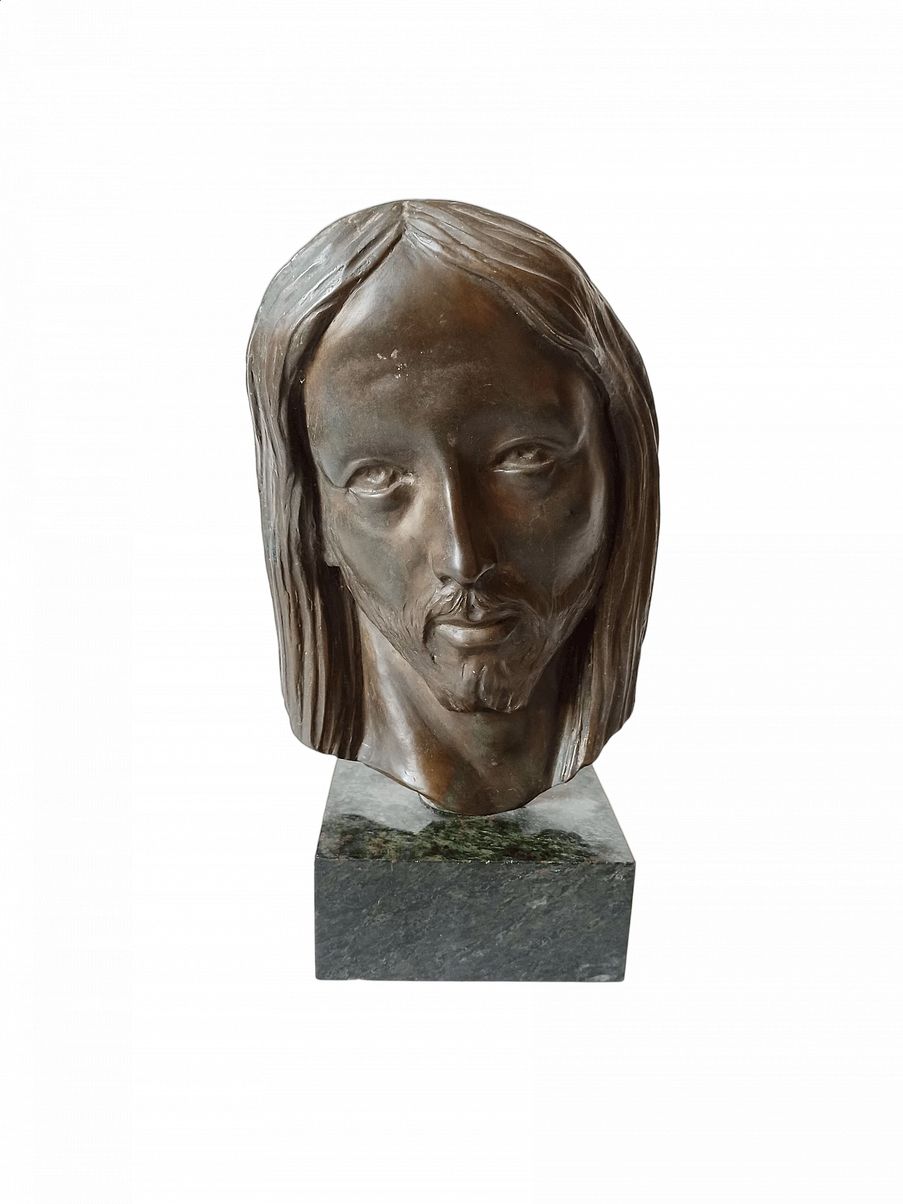Velotti, volto di Cristo, scultura in bronzo su base in marmo, anni '40 18