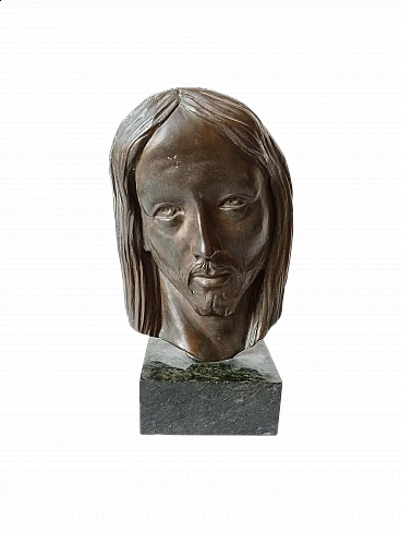 Velotti, face of Christ, bronze sculpture on marble base, 1940s