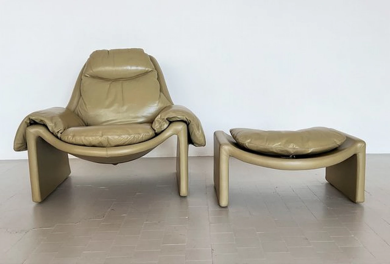 P60 leather armchair with footstool by Vittorio Introini for Saporiti, 1970s 7