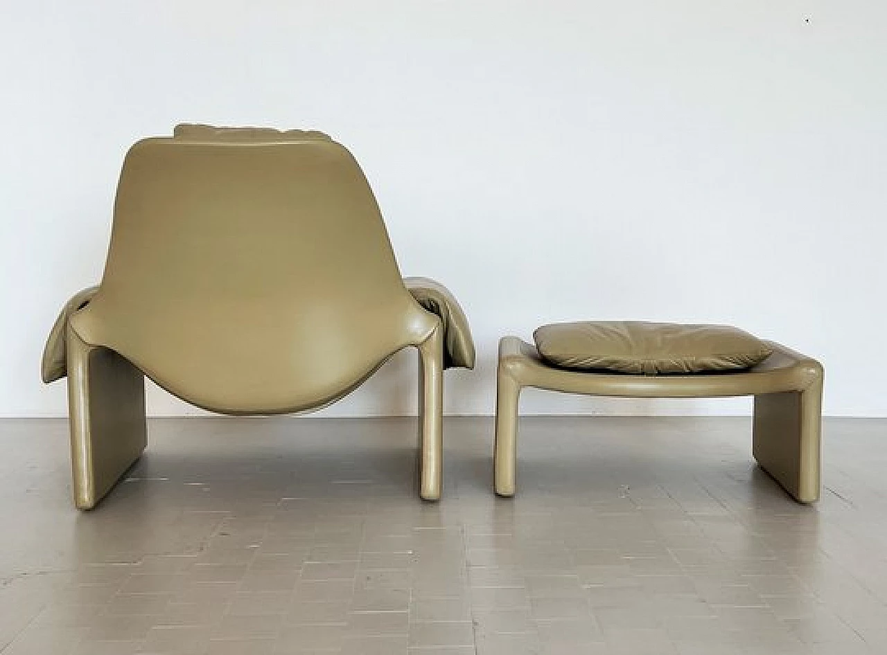 P60 leather armchair with footstool by Vittorio Introini for Saporiti, 1970s 13