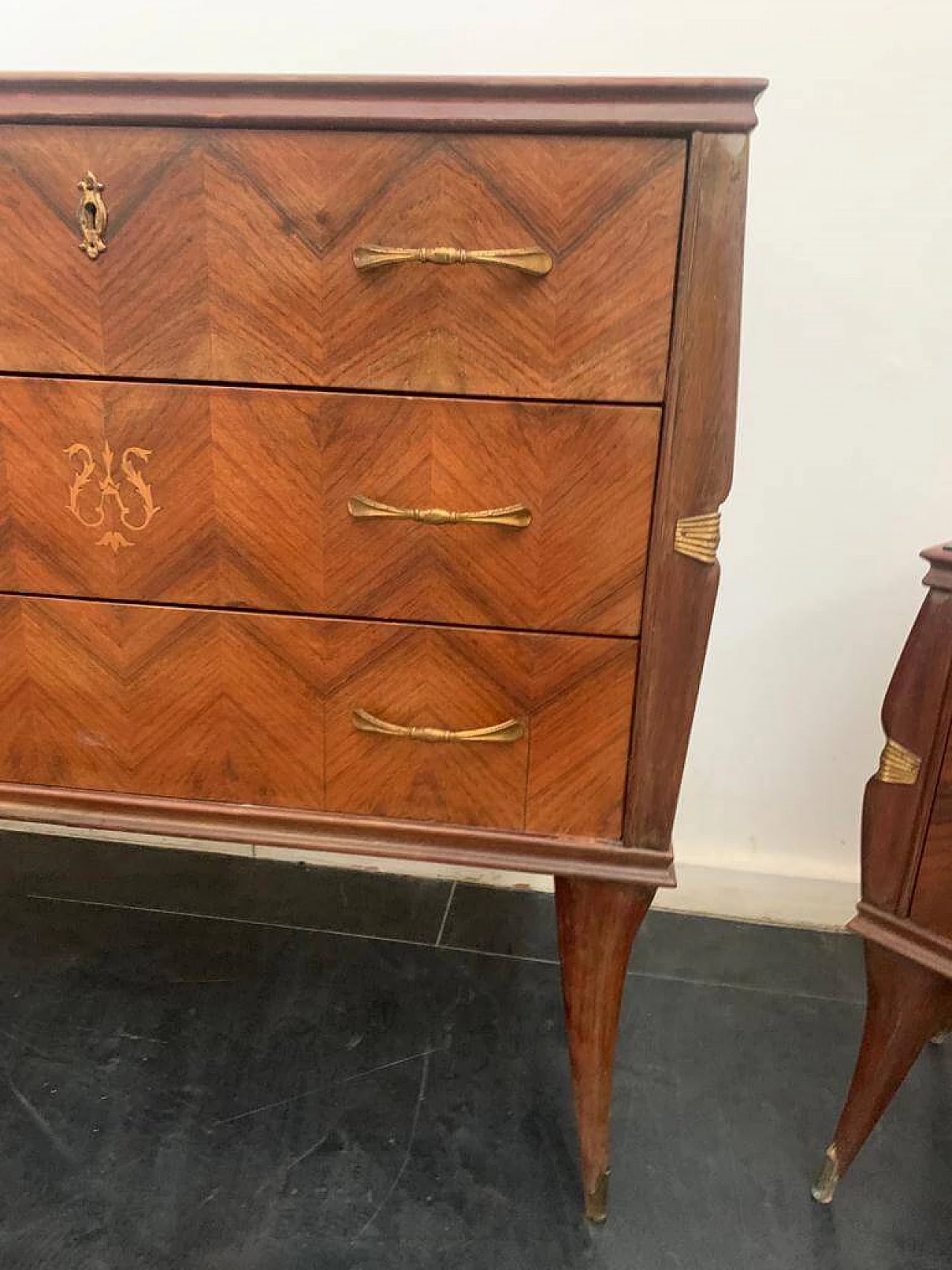 Rosewood chest of drawers with brass details, 1950s 3