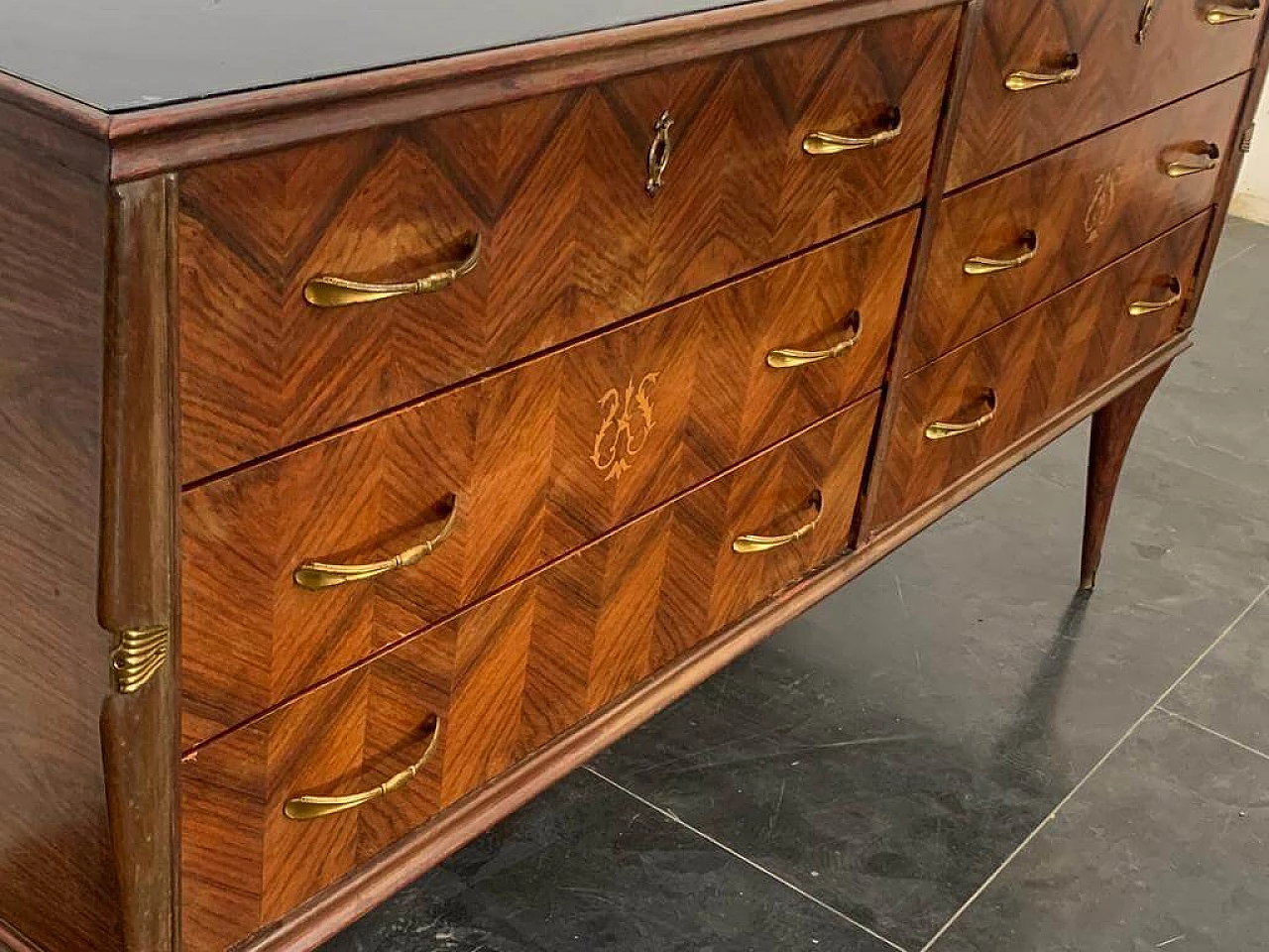 Rosewood chest of drawers with brass details, 1950s 6