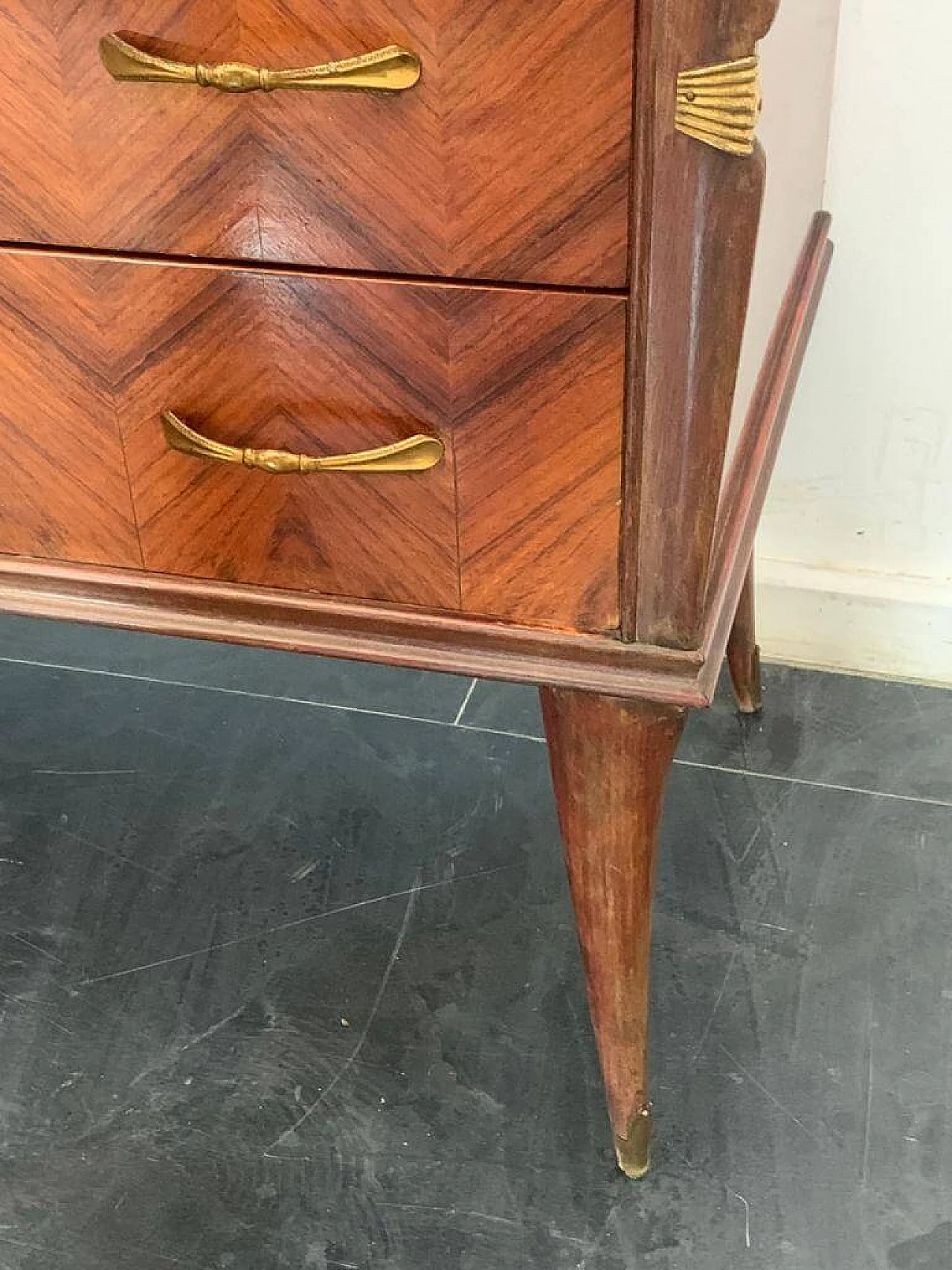 Rosewood chest of drawers with brass details, 1950s 7