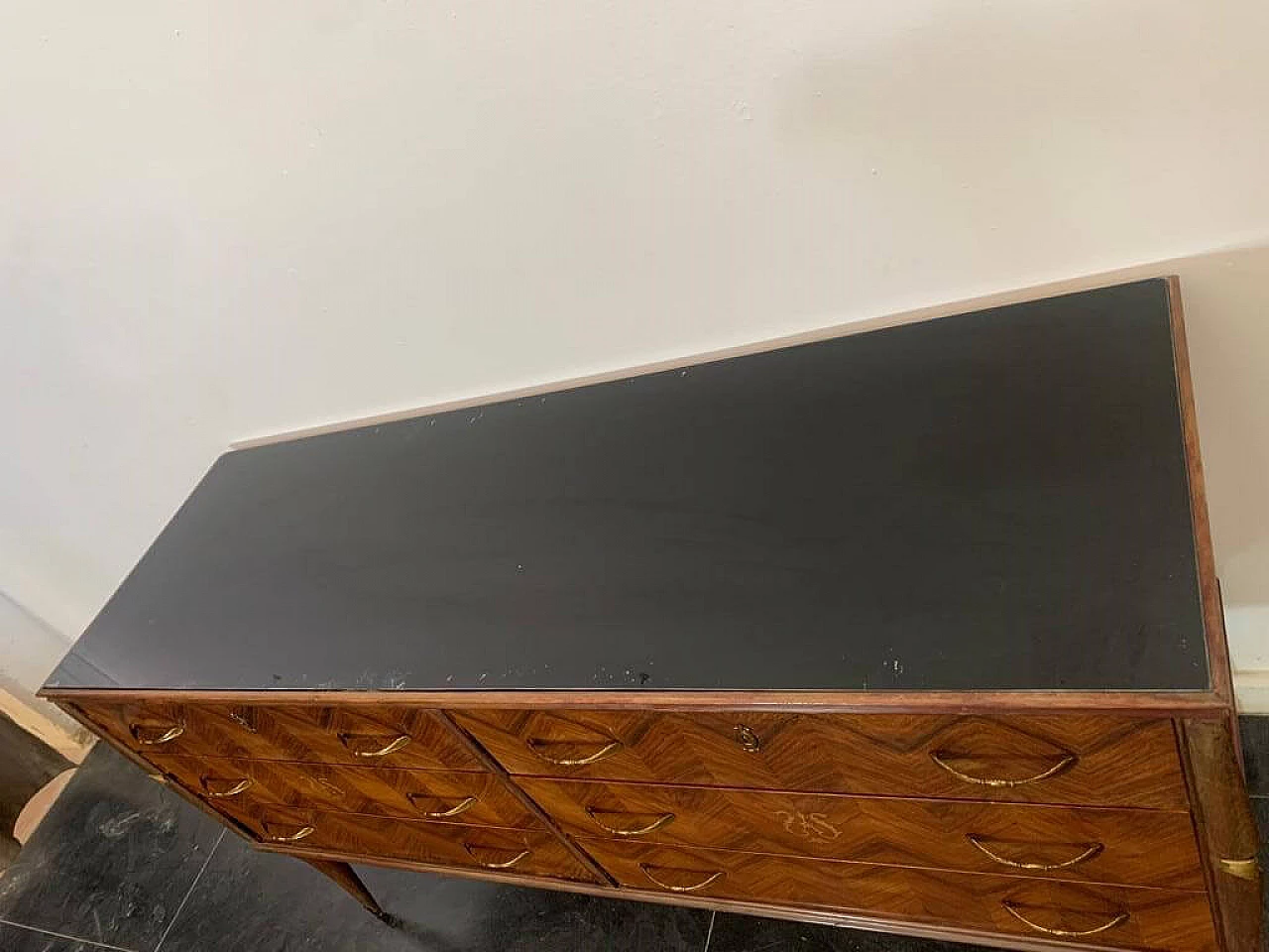 Rosewood chest of drawers with brass details, 1950s 8