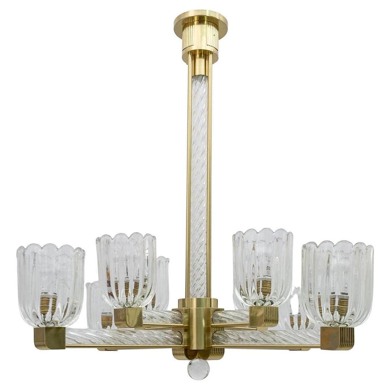 Murano glass and brass chandelier by Barovier & Toso for Sciolari, 1930s 1