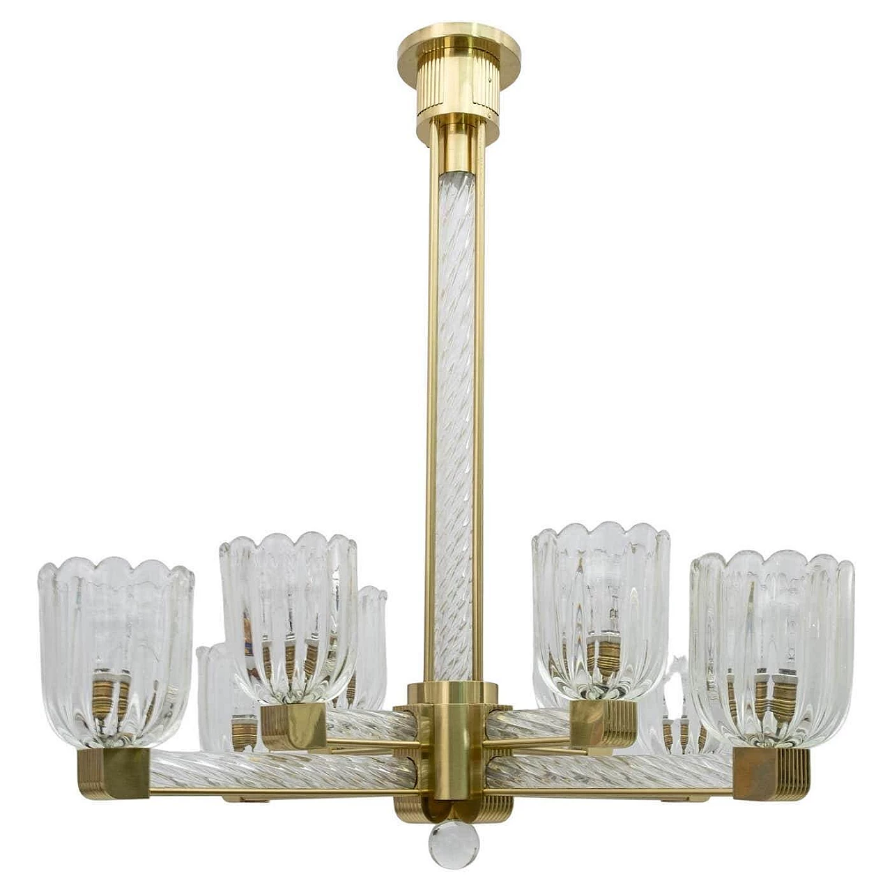 Lampadario in vetro di Murano e ottone di Barovier & Toso per Sciolari, anni '30 1