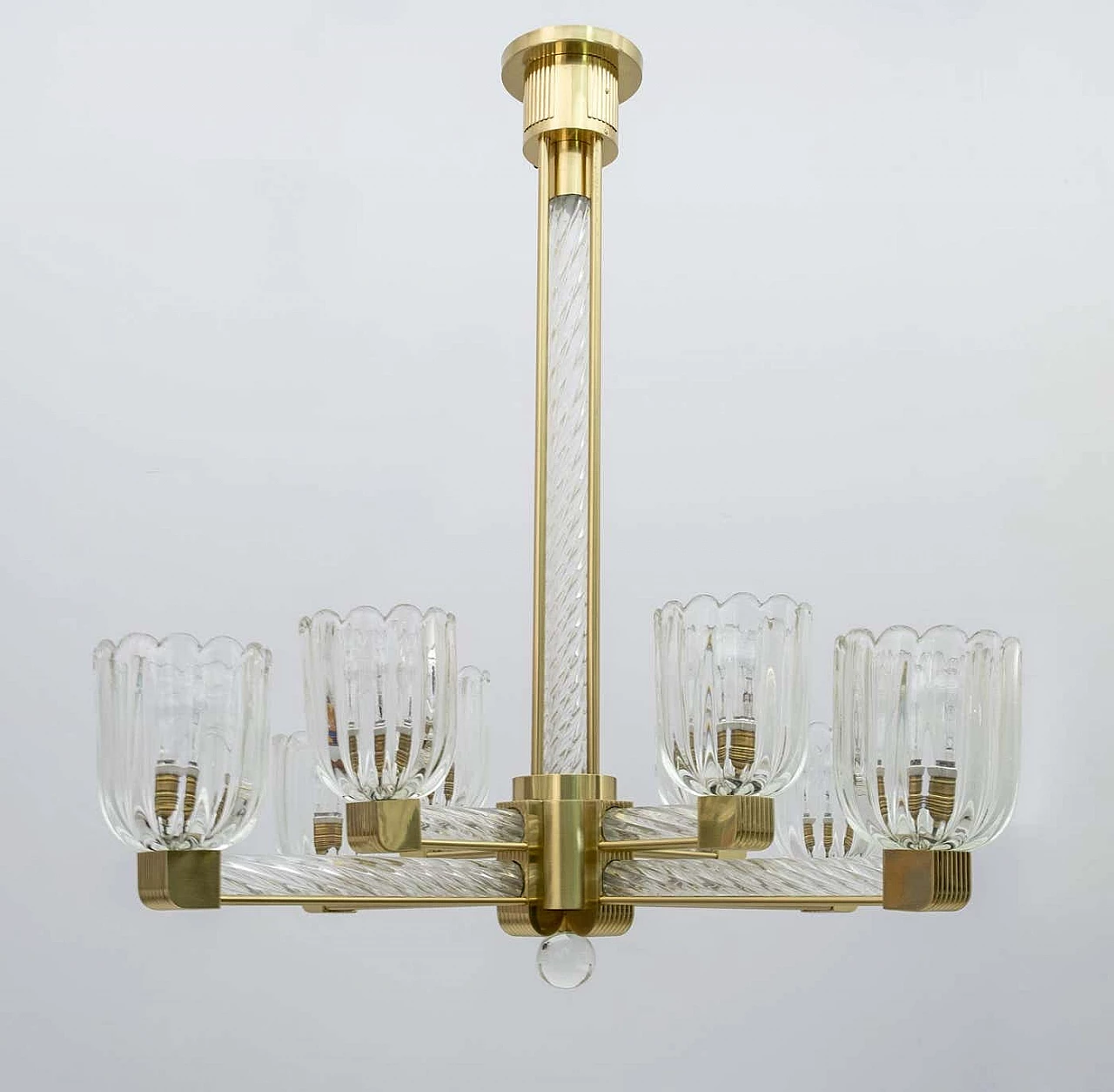 Murano glass and brass chandelier by Barovier & Toso for Sciolari, 1930s 2