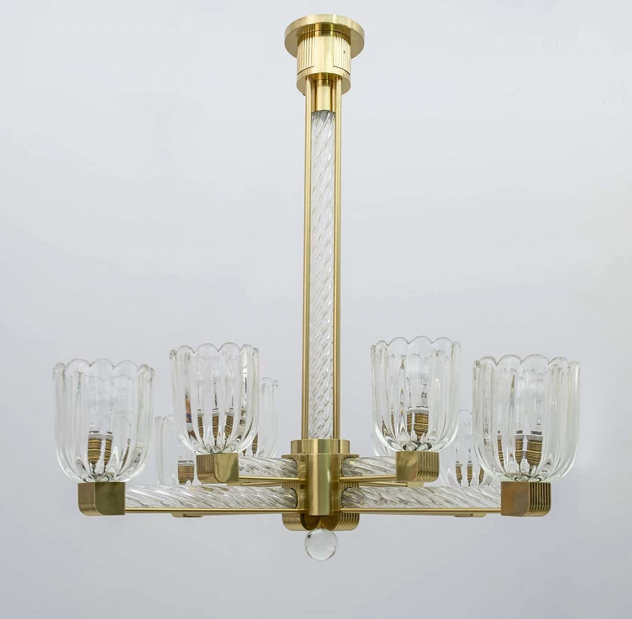 Lampadario in vetro di Murano e ottone di Barovier & Toso per Sciolari, anni '30 2