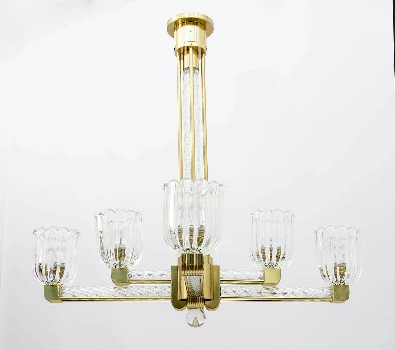 Murano glass and brass chandelier by Barovier & Toso for Sciolari, 1930s 4