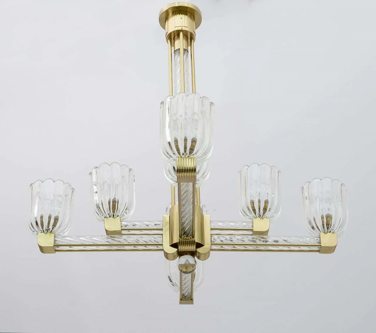 Murano glass and brass chandelier by Barovier & Toso for Sciolari, 1930s 5