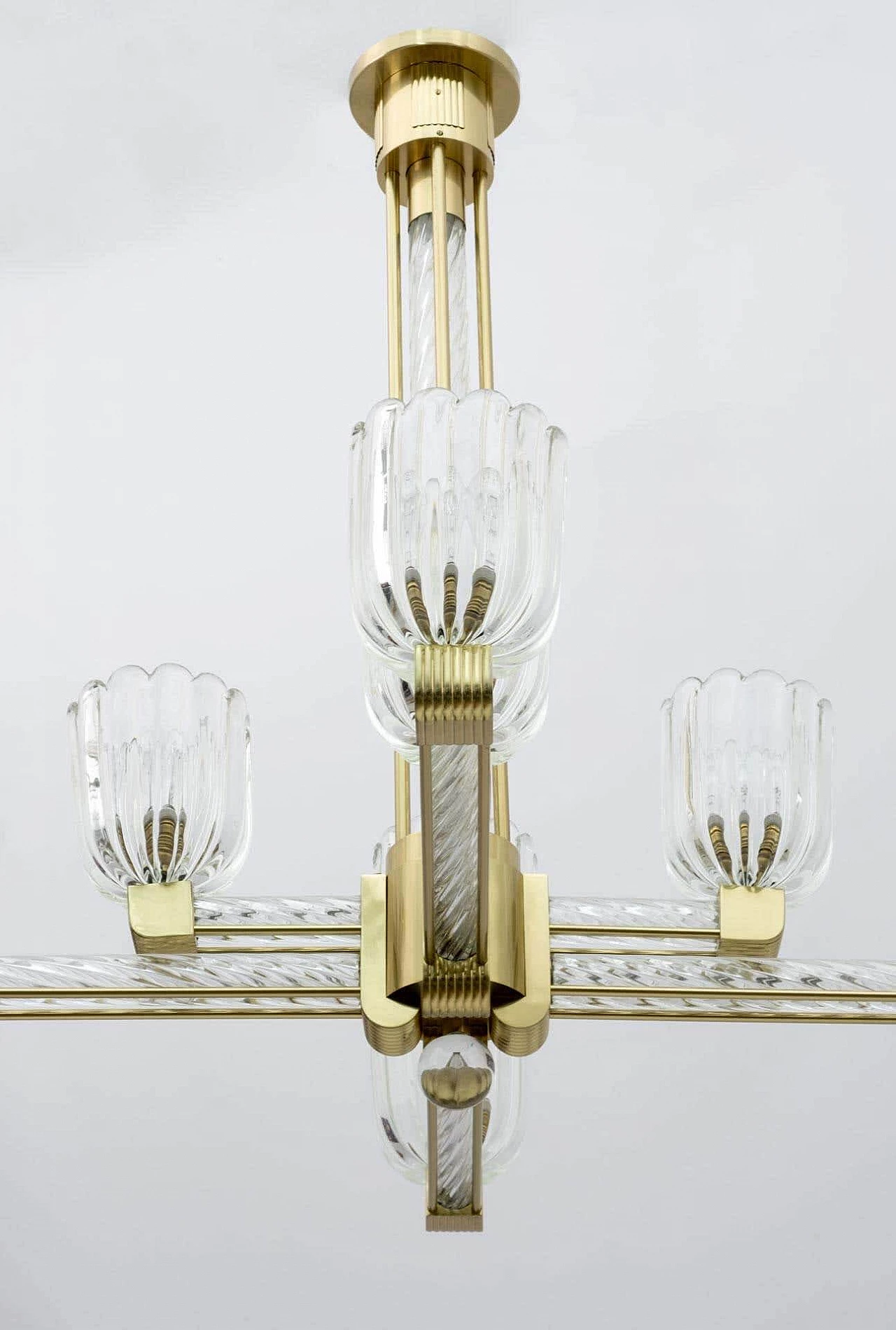 Murano glass and brass chandelier by Barovier & Toso for Sciolari, 1930s 7