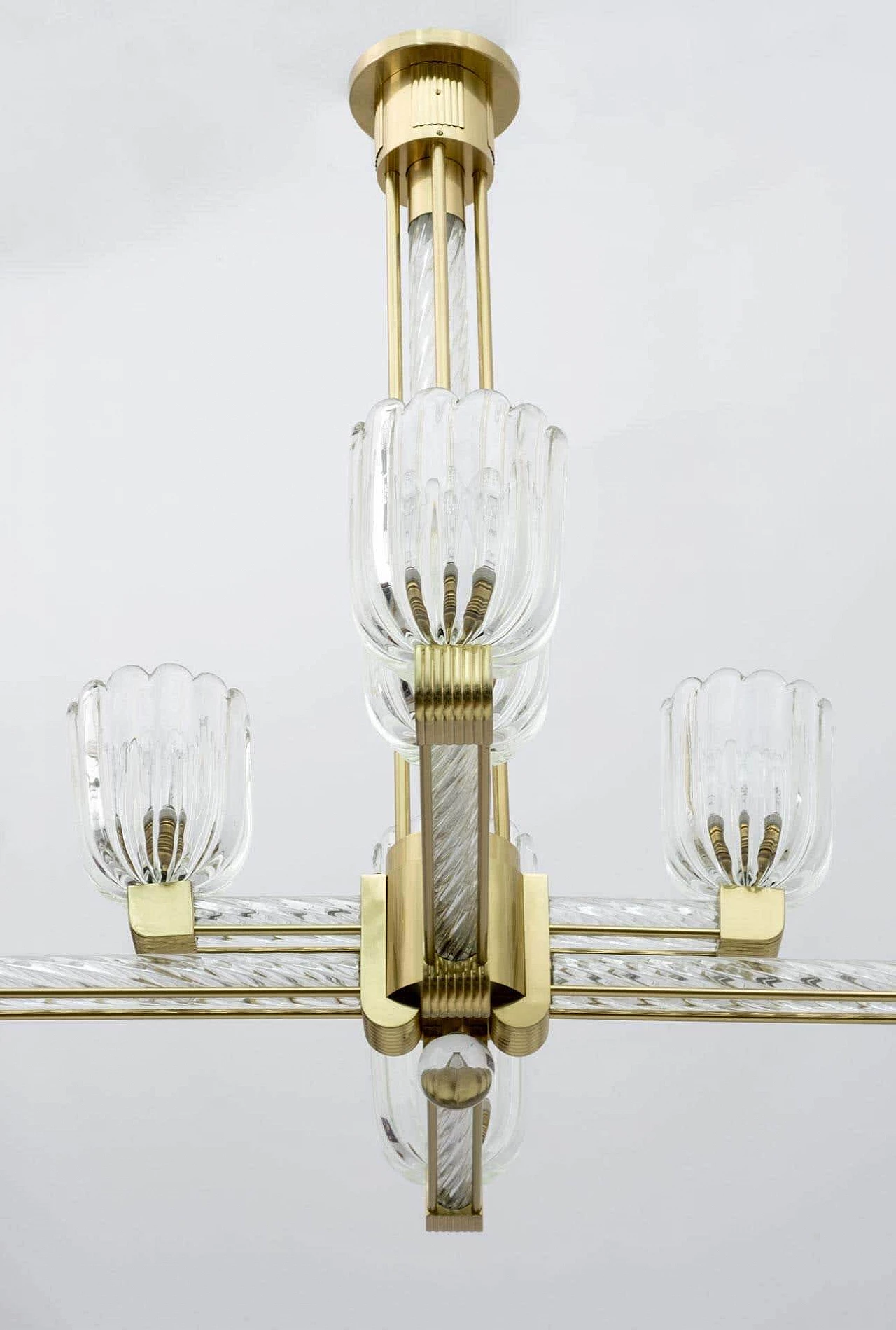 Lampadario in vetro di Murano e ottone di Barovier & Toso per Sciolari, anni '30 7