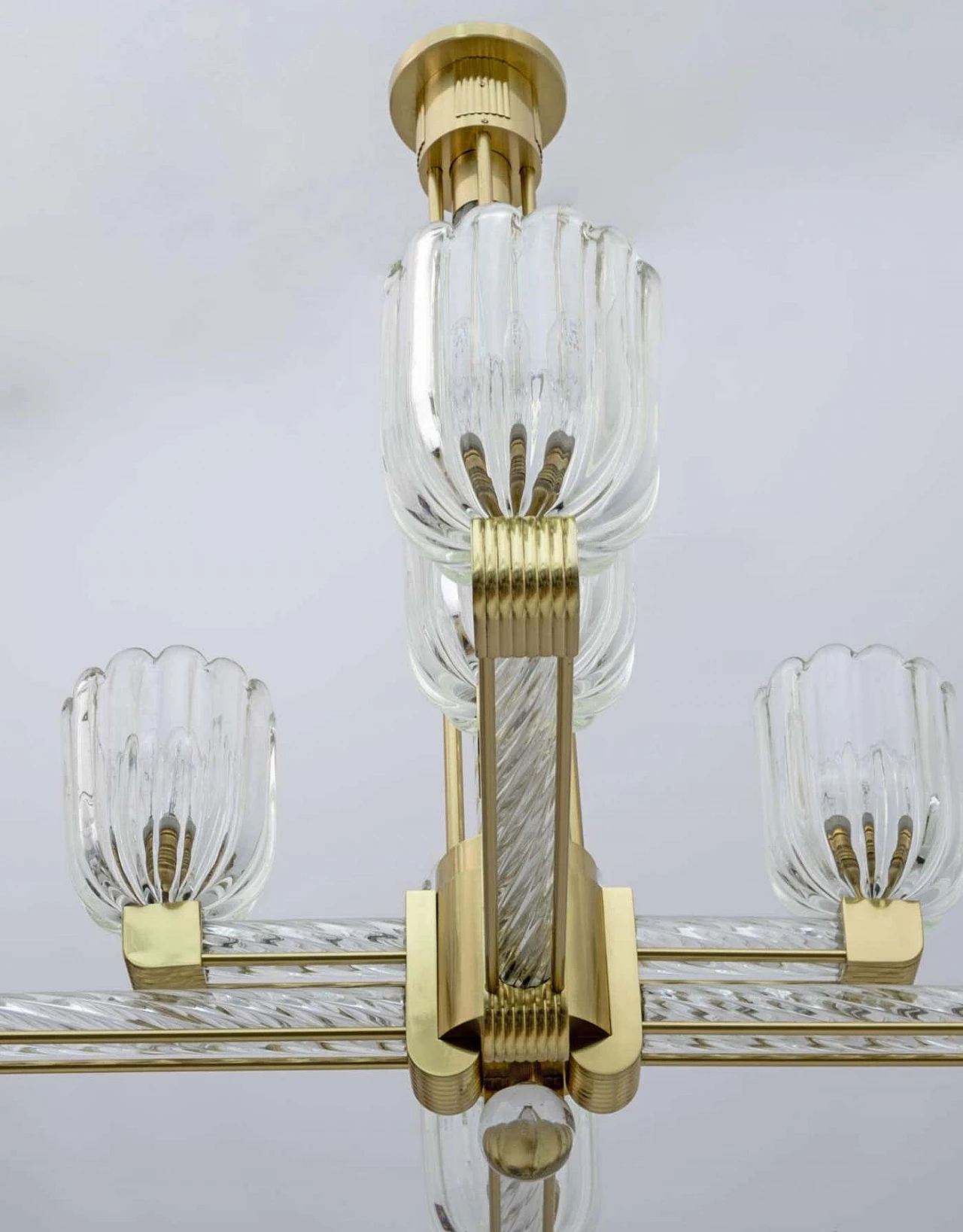 Lampadario in vetro di Murano e ottone di Barovier & Toso per Sciolari, anni '30 8