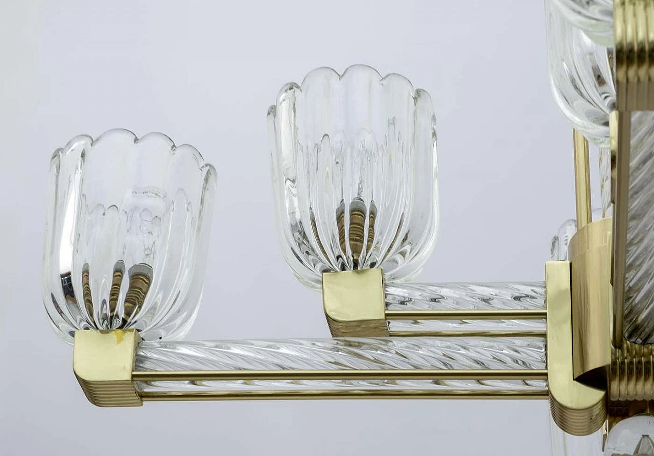 Lampadario in vetro di Murano e ottone di Barovier & Toso per Sciolari, anni '30 9