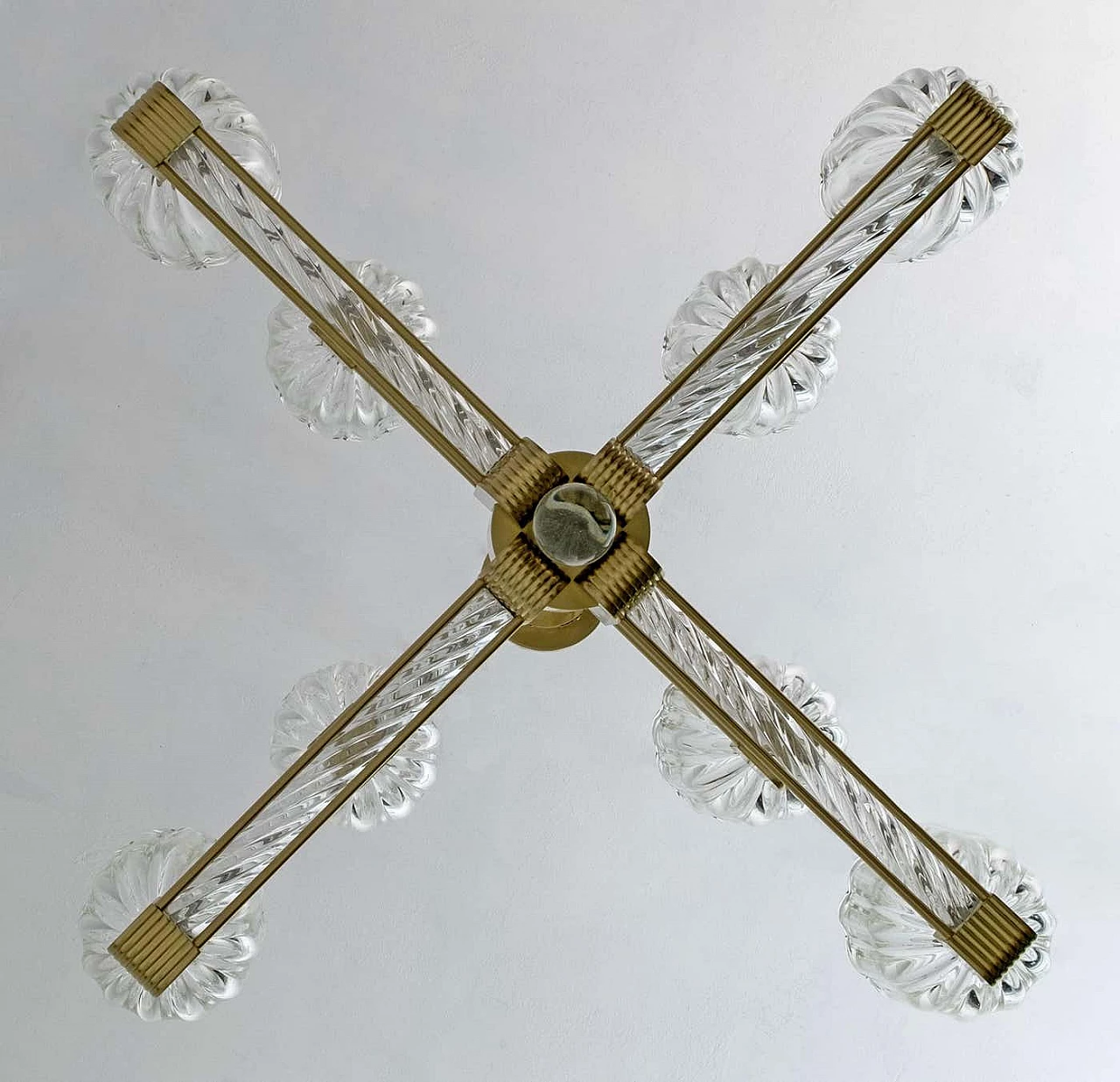 Murano glass and brass chandelier by Barovier & Toso for Sciolari, 1930s 10