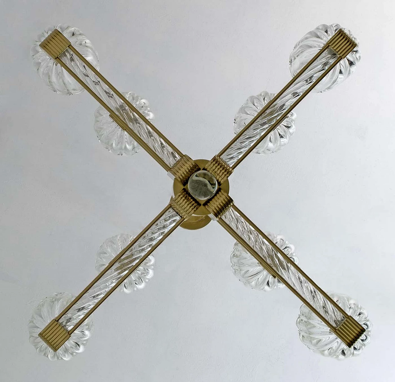 Lampadario in vetro di Murano e ottone di Barovier & Toso per Sciolari, anni '30 10