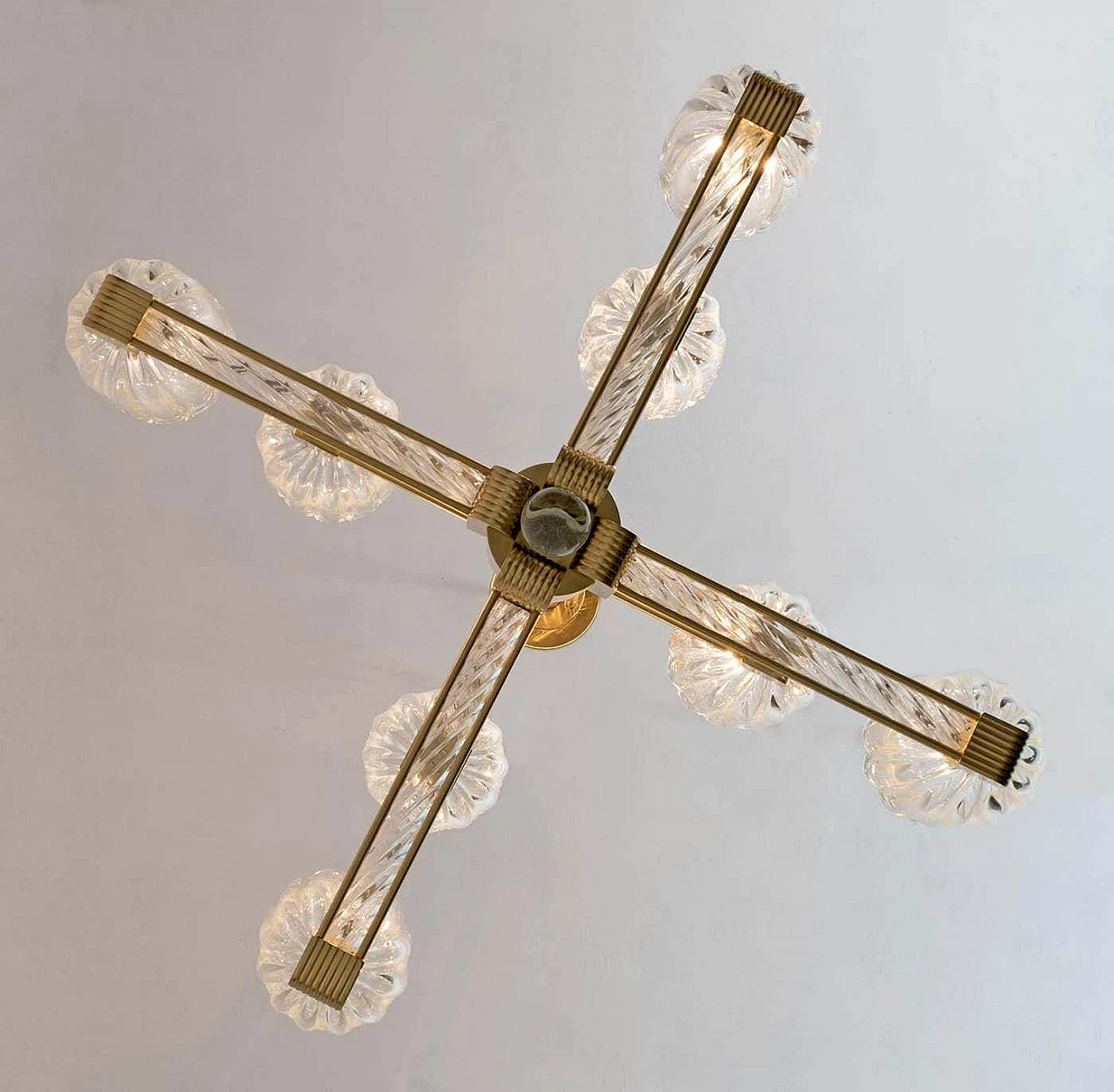 Lampadario in vetro di Murano e ottone di Barovier & Toso per Sciolari, anni '30 11