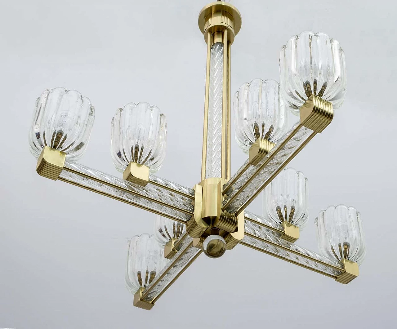 Murano glass and brass chandelier by Barovier & Toso for Sciolari, 1930s 12