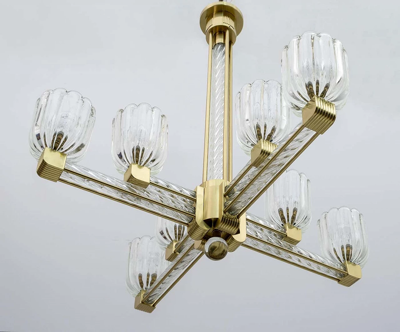 Lampadario in vetro di Murano e ottone di Barovier & Toso per Sciolari, anni '30 12
