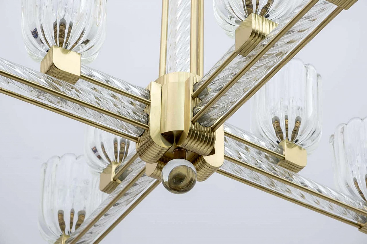 Murano glass and brass chandelier by Barovier & Toso for Sciolari, 1930s 13