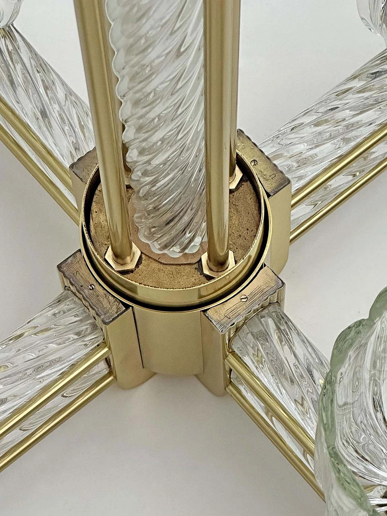 Lampadario in vetro di Murano e ottone di Barovier & Toso per Sciolari, anni '30 14
