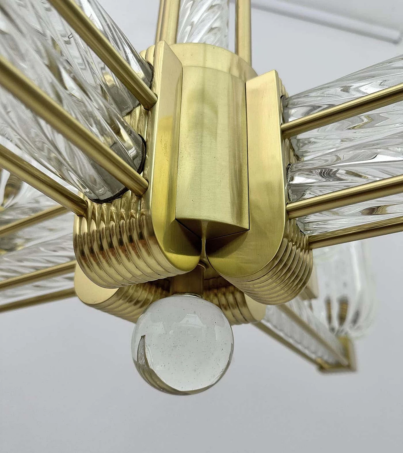 Lampadario in vetro di Murano e ottone di Barovier & Toso per Sciolari, anni '30 15