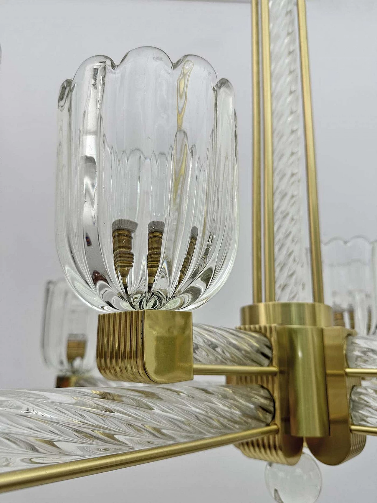Murano glass and brass chandelier by Barovier & Toso for Sciolari, 1930s 16