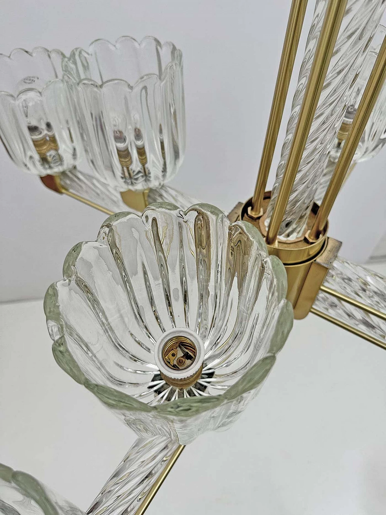 Murano glass and brass chandelier by Barovier & Toso for Sciolari, 1930s 17