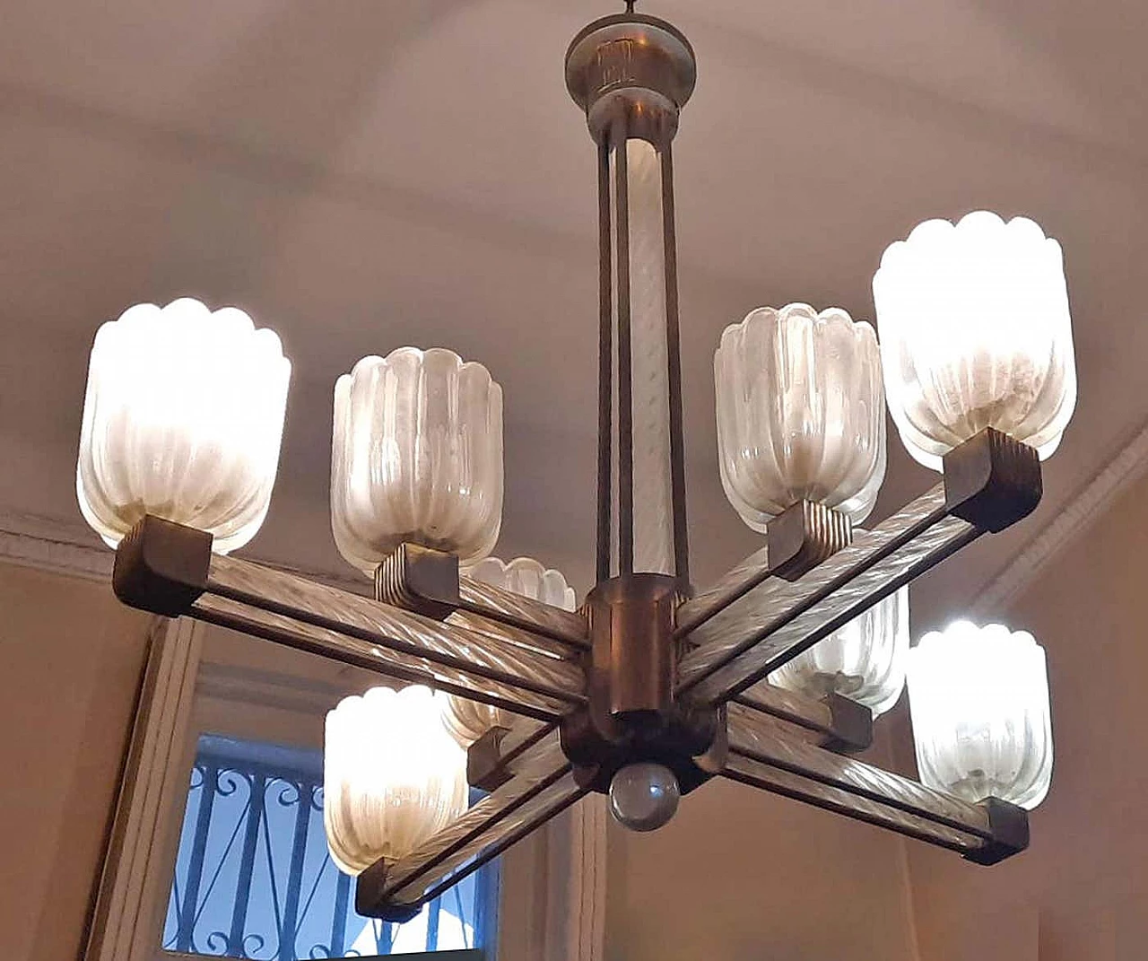 Lampadario in vetro di Murano e ottone di Barovier & Toso per Sciolari, anni '30 20
