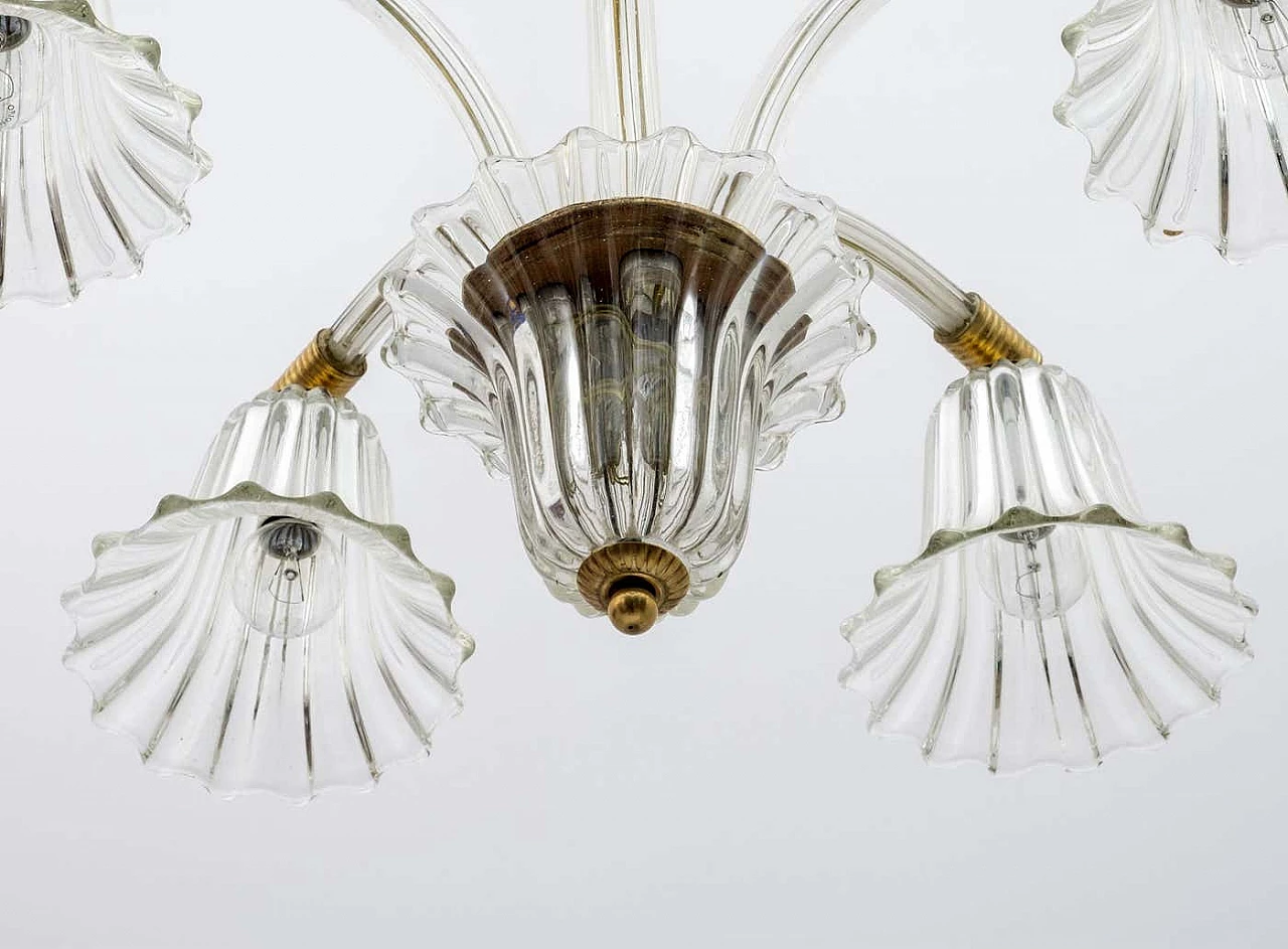 Art Deco Murano glass and brass chandelier by Ercole Barovier, 1940s 8